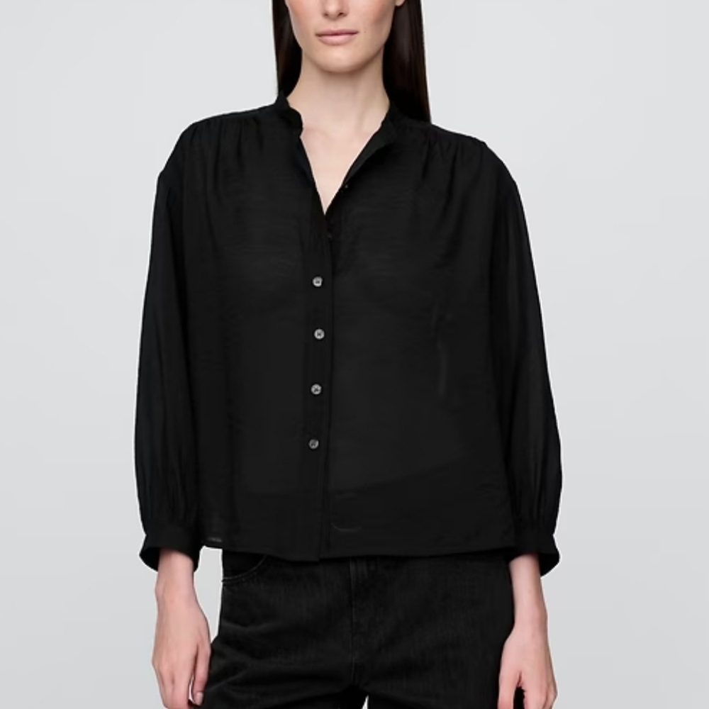 GAP Black Sheer Button-Front Relaxed Classic Fit Shirt Size XS